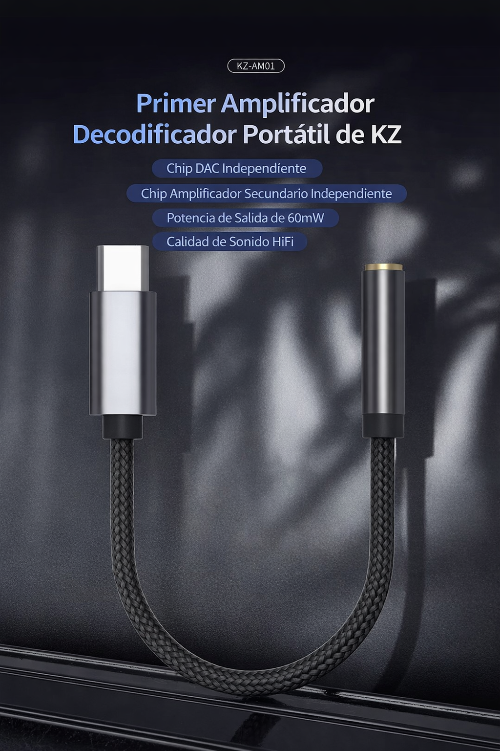🚀 KZ AM01 – Adaptador de Audio USB Tipo C a 3.5 mm Hi-Fi DAC 32bit/384kHz